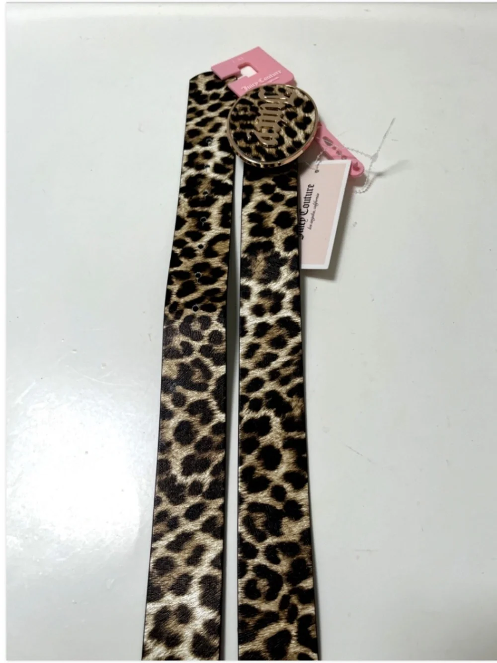 Juicy Couture Leopard Print Belt Gold Logo Buckle L/XL 45
